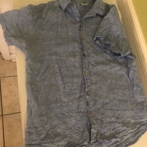 Kamba Collection 100% Linen Short Sleeve Casual Sky Blue Button Down Shirt